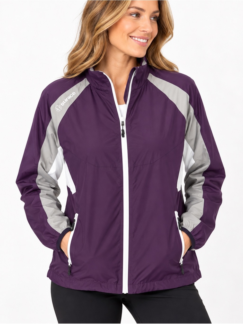 Sunice Women's Large Golf Windbreaker Jacket Purple Gray Full Zip
